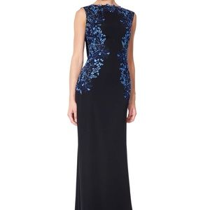 Tadashi 10 black and blue Ono cowl back gown